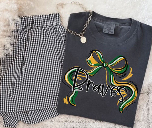Braves - Kelly Green/Yellow Gold (Ribbon Sports Bow School Spirit) - DTF