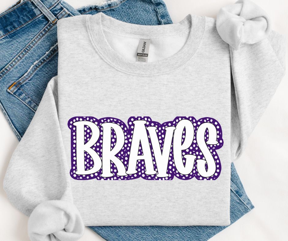 Braves - White/Purple (Polka Dot Stack Mascots) - DTF