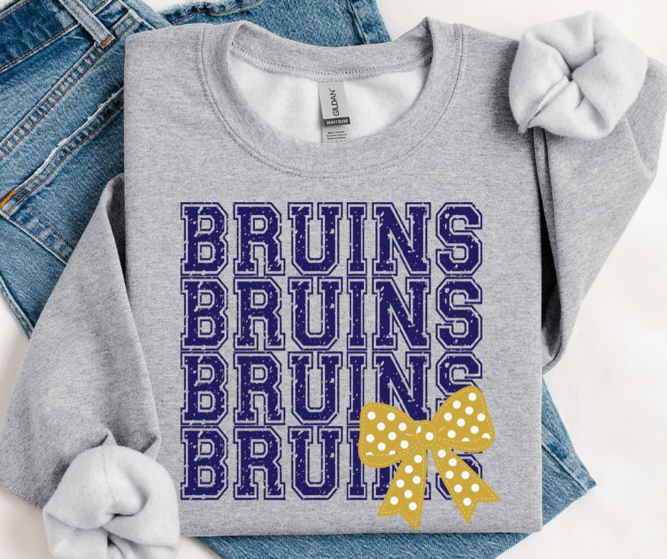 Bruins - Navy/Vegas Gold (Distressed Stacked Mascot Bow) - DTF