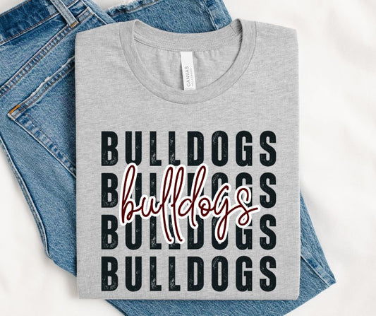 Bulldogs - Maroon/Black (Stacked Distressed Mascots) - DTF
