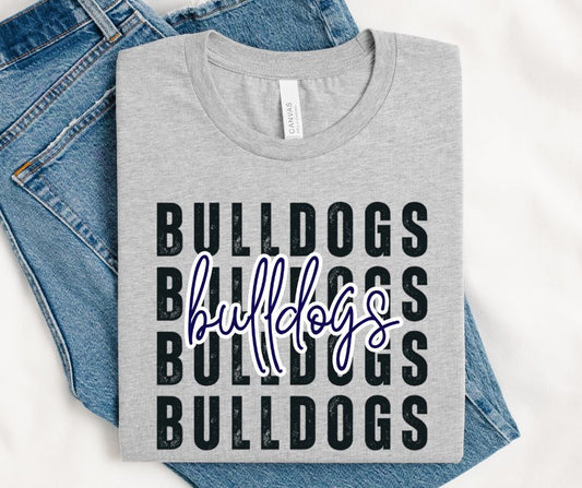 Bulldogs - Navy/Black (Stacked Distressed Mascots) - DTF