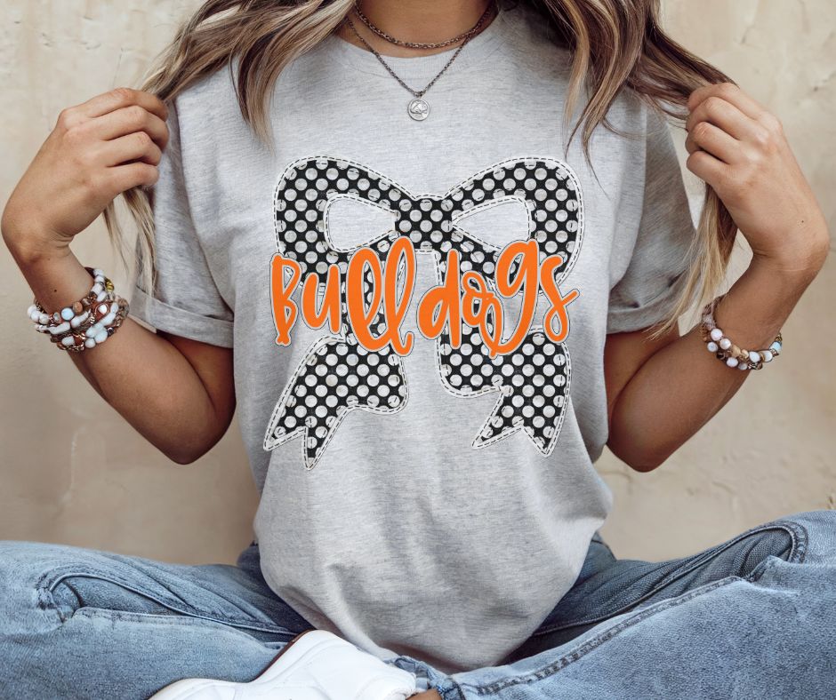 Bulldogs - Orange/Black (Quilted Bow Mascot) - DTF