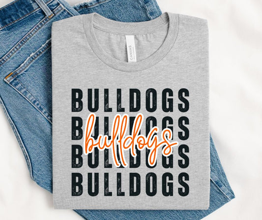 Bulldogs - Orange/Black (Stacked Distressed Mascots) - DTF