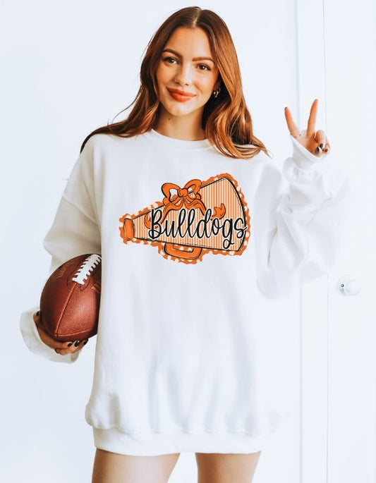 Bulldogs - Orange/Black (Prepster Megaphone Bow Mascot) - DTF