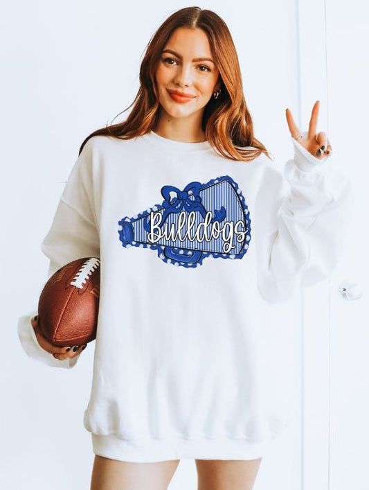 Bulldogs - Royal Blue (Prepster Megaphone Bow Mascot) - DTF