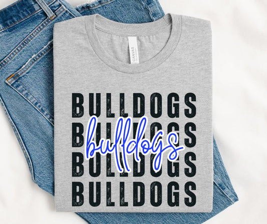 Bulldogs - Royal Blue/Black (Stacked Distressed Mascots) - DTF