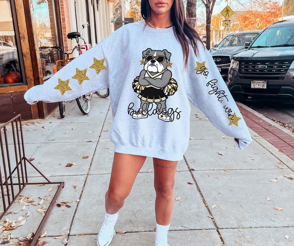 Bulldogs - Black/Gold (Cheer Star Mascot) - DTF