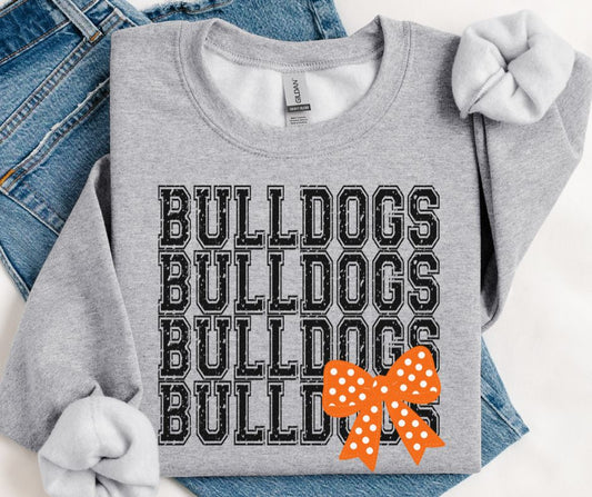 Bulldogs - Black/Orange (Distressed Stacked Mascot Bow) - DTF