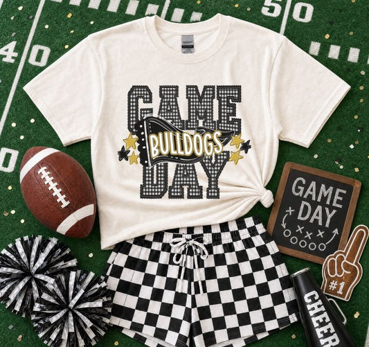 Bulldogs - Black/Vegas Gold (Preppy Game Day Pennant Mascot) - DTF