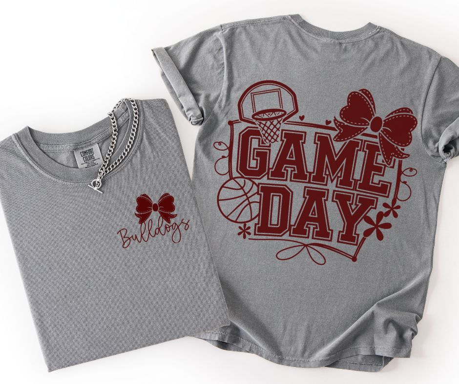 Bulldogs - Maroon (Basketball Game Day Mascots 2-in-1 front/back) - DTF