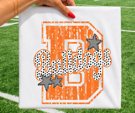 Bulldogs - Orange/Black (Varsity Stripes & Dots Mascot) - DTF