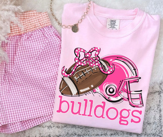 Bulldogs - Pink (Football Bow Mascot) - DTF