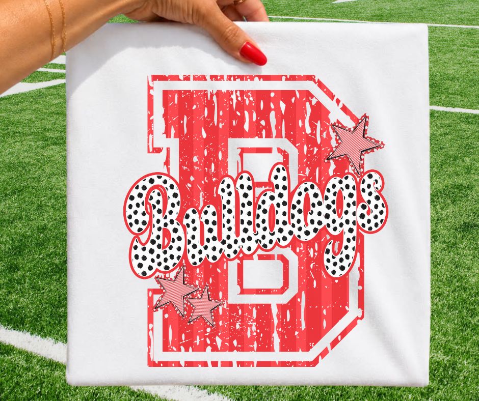 Bulldogs - Red/White (Varsity Stripes & Dots Mascot) - DTF