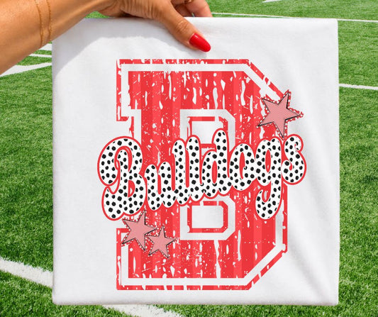 Bulldogs - Red/White (Varsity Stripes & Dots Mascot) - DTF