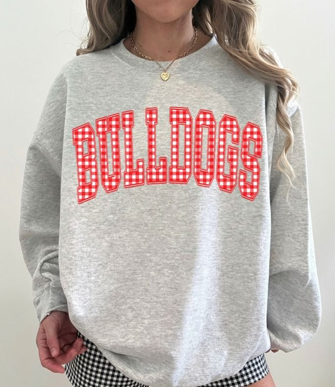 Bulldogs - red/white (Gingham Varsity Arch Mascot) - DTF