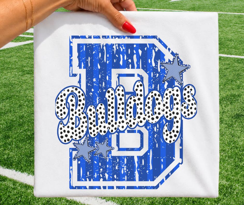 Bulldogs - Royal Blue/White (Varsity Stripes & Dots Mascot) - DTF