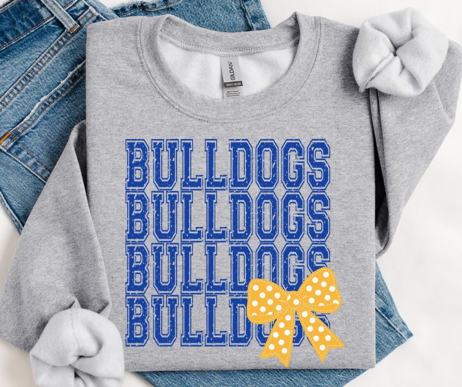 Bulldogs - Royal Blue/Yellow Gold (Distressed Stacked Mascot Bow) - DTF