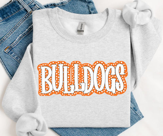 Bulldogs - White/Orange (Polka Dot Stack Mascots) - DTF