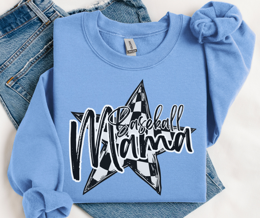 Baseball Mama (Checkerboard Star Black) - DTF
