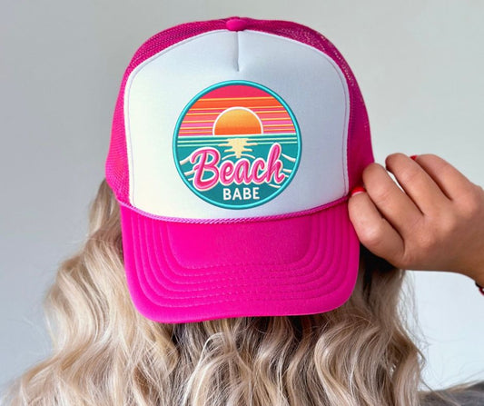 Beach Babe - Sunrise/Sunset (faux embroidered hat patch)  - DTF