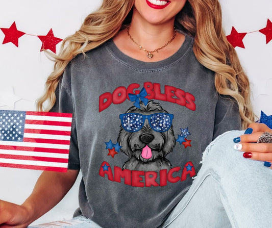 Dog Bless America (Black Doodle) - DTF