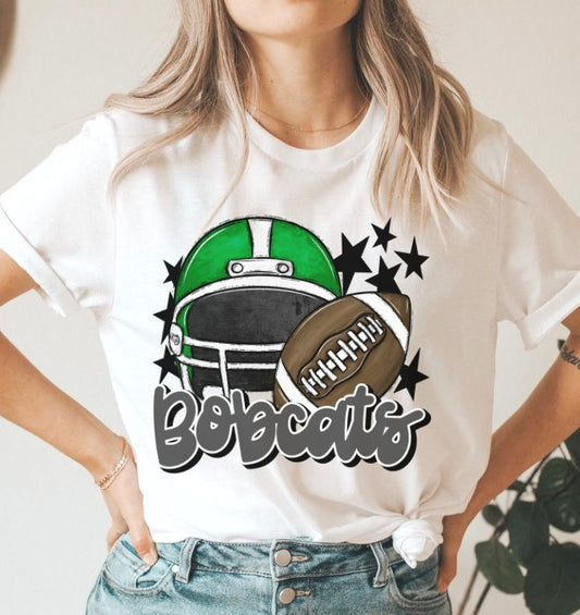 Bobcats Mascot (stars - green and gray helmet) - DTF