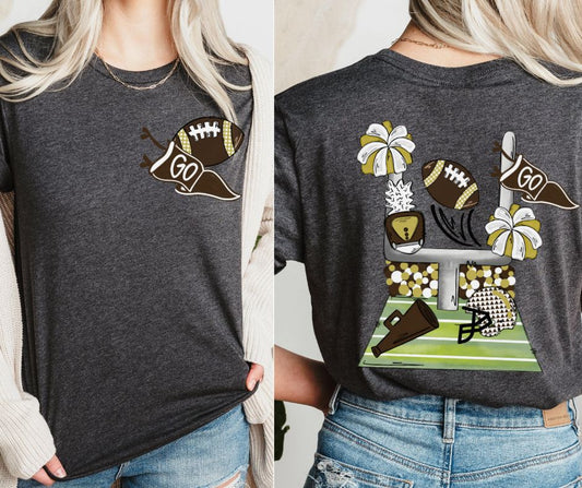 Football Pennant and Stadium - Brown/Gold (2-in-1 (front pocket/back design) - DTF