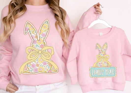 Bunny Pastel Floral with Bow - DTF