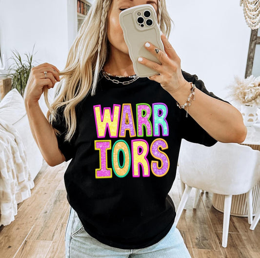 Warriors (faux neon embroidered diamond) - DTF