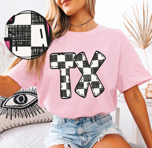 TX (Bubble Stitch Distressed Checkers State) - DTF