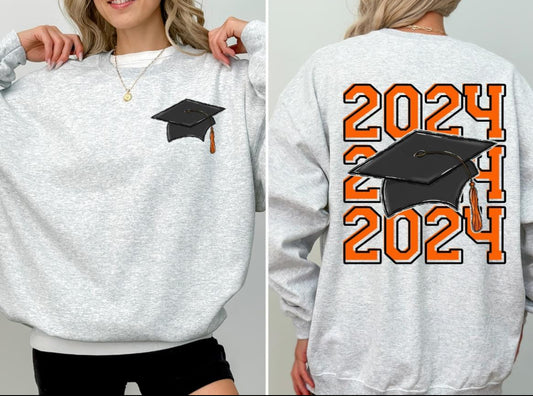Senior/Graduation Class of 2024 - Orange (2-in-1 (front pocket/back design) - DTF