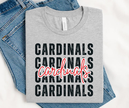 Cardinals - Red/Black (Stacked Distressed Mascots) - DTF
