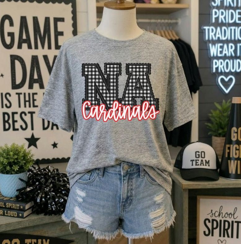 Cardinals - Red/Black Letter NA gingham (Letterman Stitch Mascot) - DTF