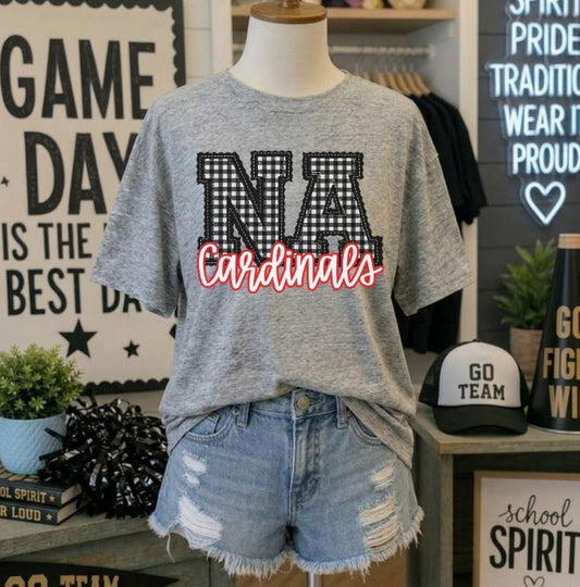 Cardinals - Red/Black Letter NA gingham (Letterman Stitch Mascot) - DTF