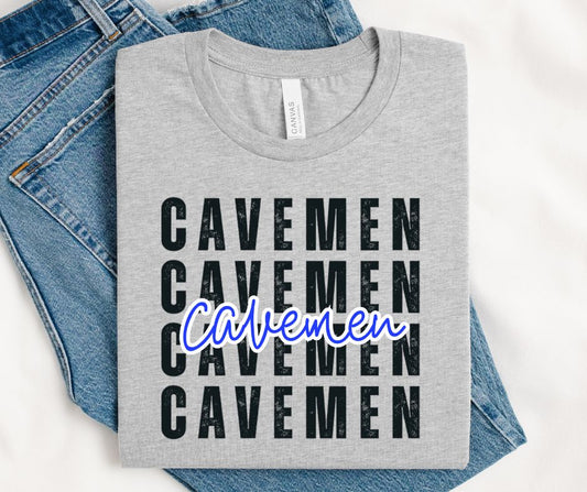 Cavemen - Royal Blue/Black (Stacked Distressed Mascots) - DTF