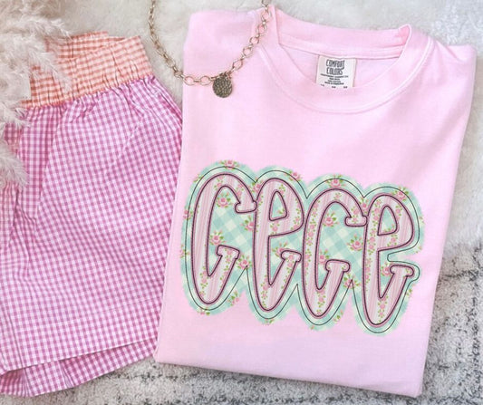 Cece (Floral Check Faux Embroidered) - DTF