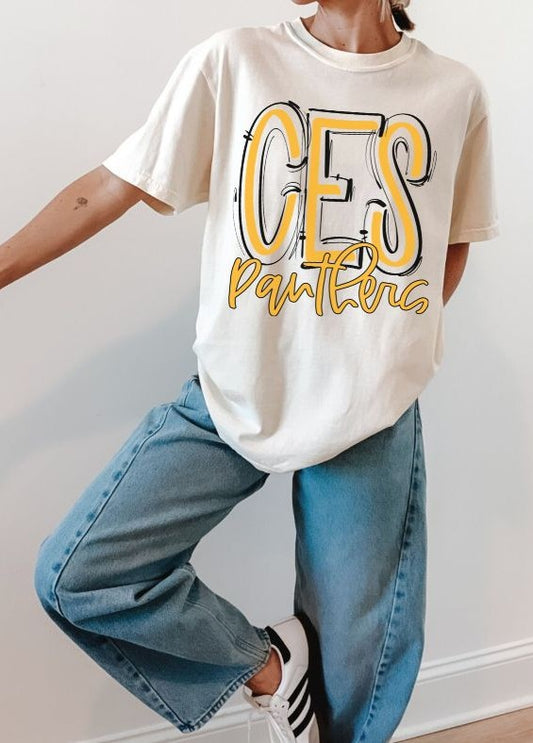 CES Panthers - Yellow Gold/Black (Spaced Out School Spirit) - DTF