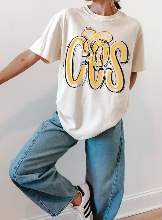 CES - Yellow Gold/Plaid Bow (Spaced Out School Spirit) - DTF