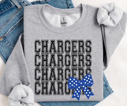 Chargers - Black/Royal Blue (Distressed Stacked Mascot Bow) - DTF