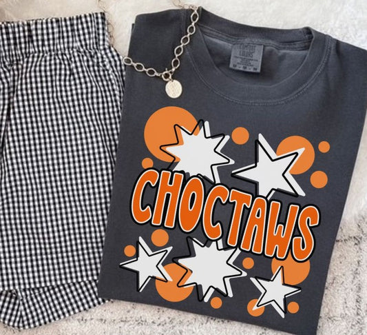 Choctaws - Orange/White (Bubbles & Stars Mascot) - DTF