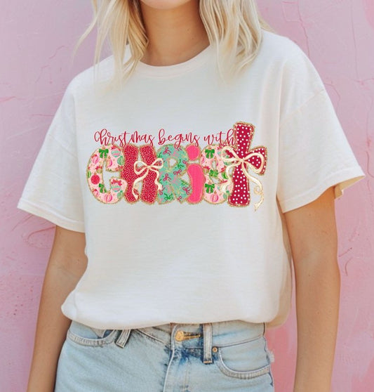 Christmas begins with Christ (Christmas Bow Lace) - DTF