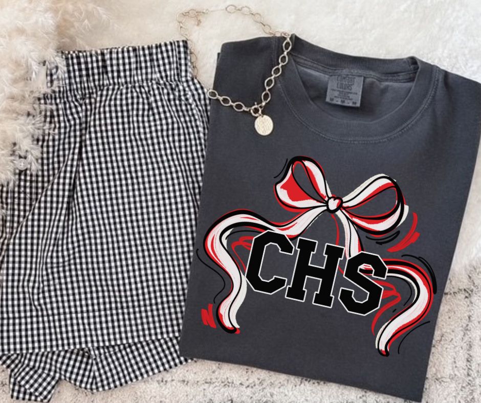 CHS - Red/White (Ribbon Sports Bow School Spirit) - DTF