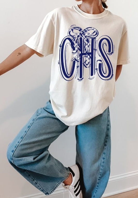 CHS - Navy/Plaid Bow (Spaced Out School Spirit) - DTF