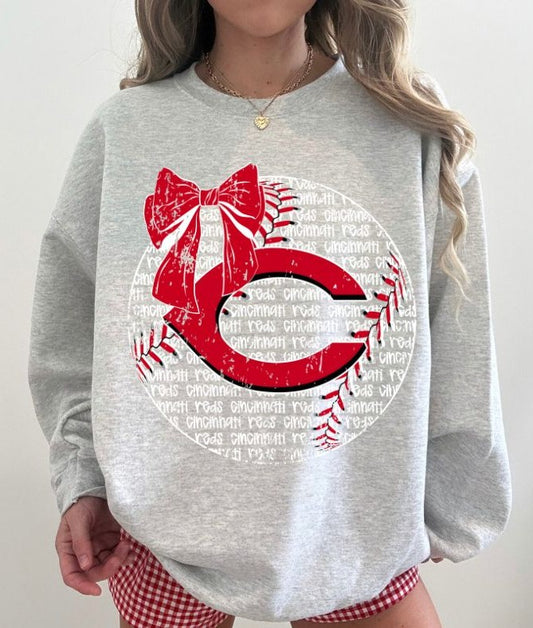 Reds (Baseball Bow Typography) - DTF