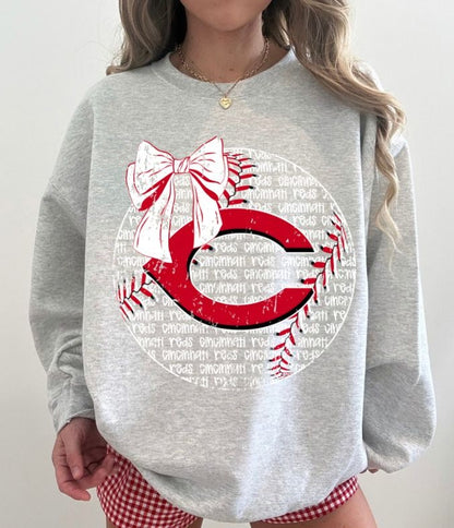 Reds (Baseball Bow Typography) - DTF