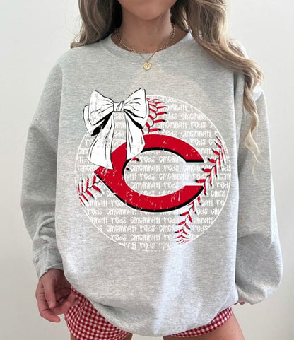 Reds (Baseball Bow Typography) - DTF