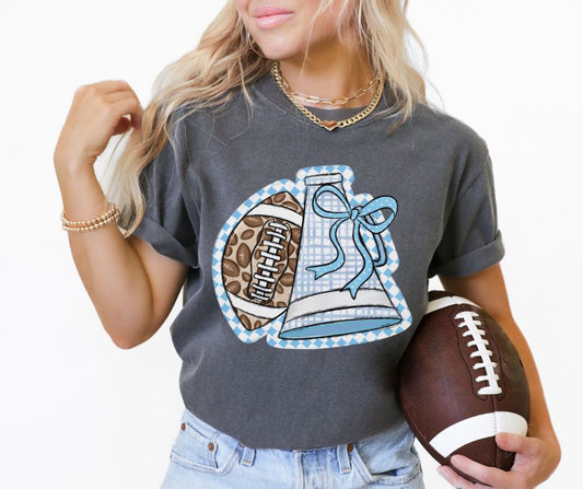 Megaphone & Football Leopard Check (Columbia Blue) - DTF