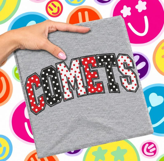 Comets - Red/Black (Sketched Arch Polka Dot Mascots) - DTF