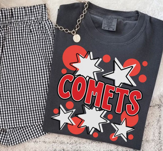 Comets - Red/White (Bubbles & Stars Mascot) - DTF