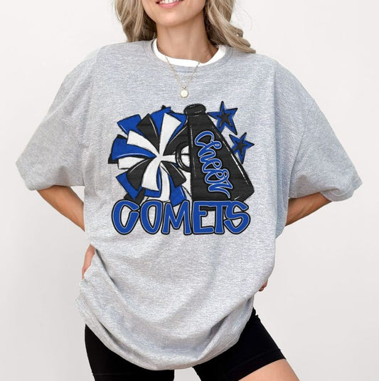 Comets - Royal Blue (Megaphone and Poms Cheer Mascot) - DTF